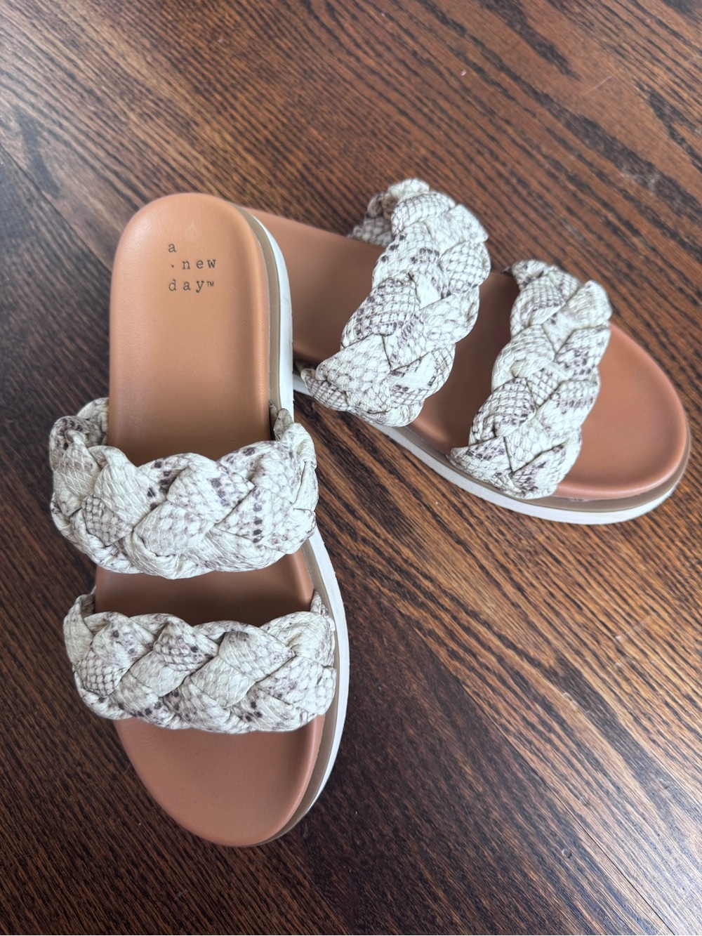 a new day Braided Double-Strap Slide Sandals in Natural Snake
